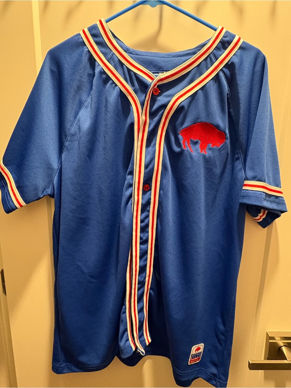 NFL Blue Kids Jersey with Red Buffalo Patch and Red-Trim Accents